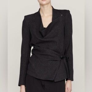Helmut Lang Wrap Cashmere Grey Leather Belt Jacket Size 2